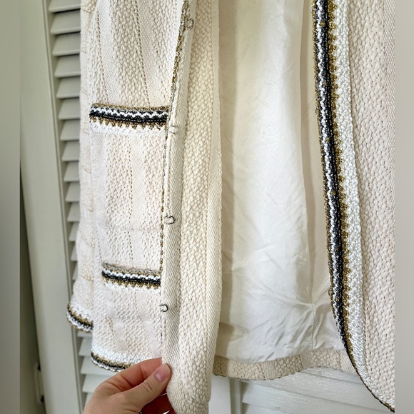 Sandro Adeline Tweed Jacket Cardigan Metallic Trim Preppy | Ecru | FR 36 US 4-6 - Picture 7 of 16
